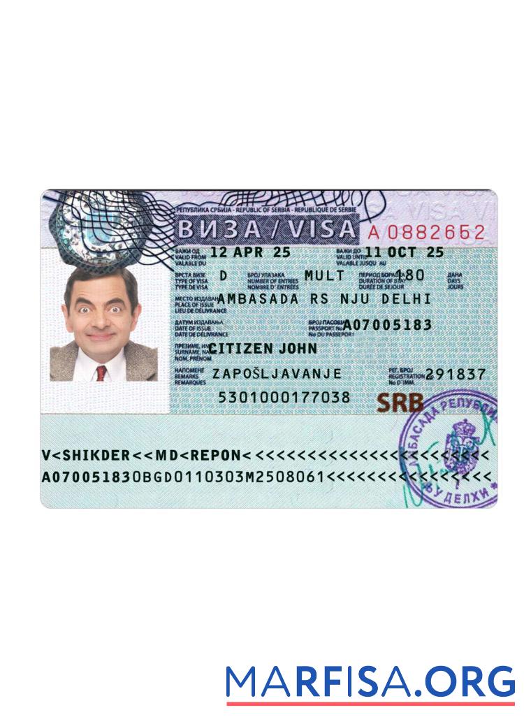 Printable Serbia visa 2025 present real example
